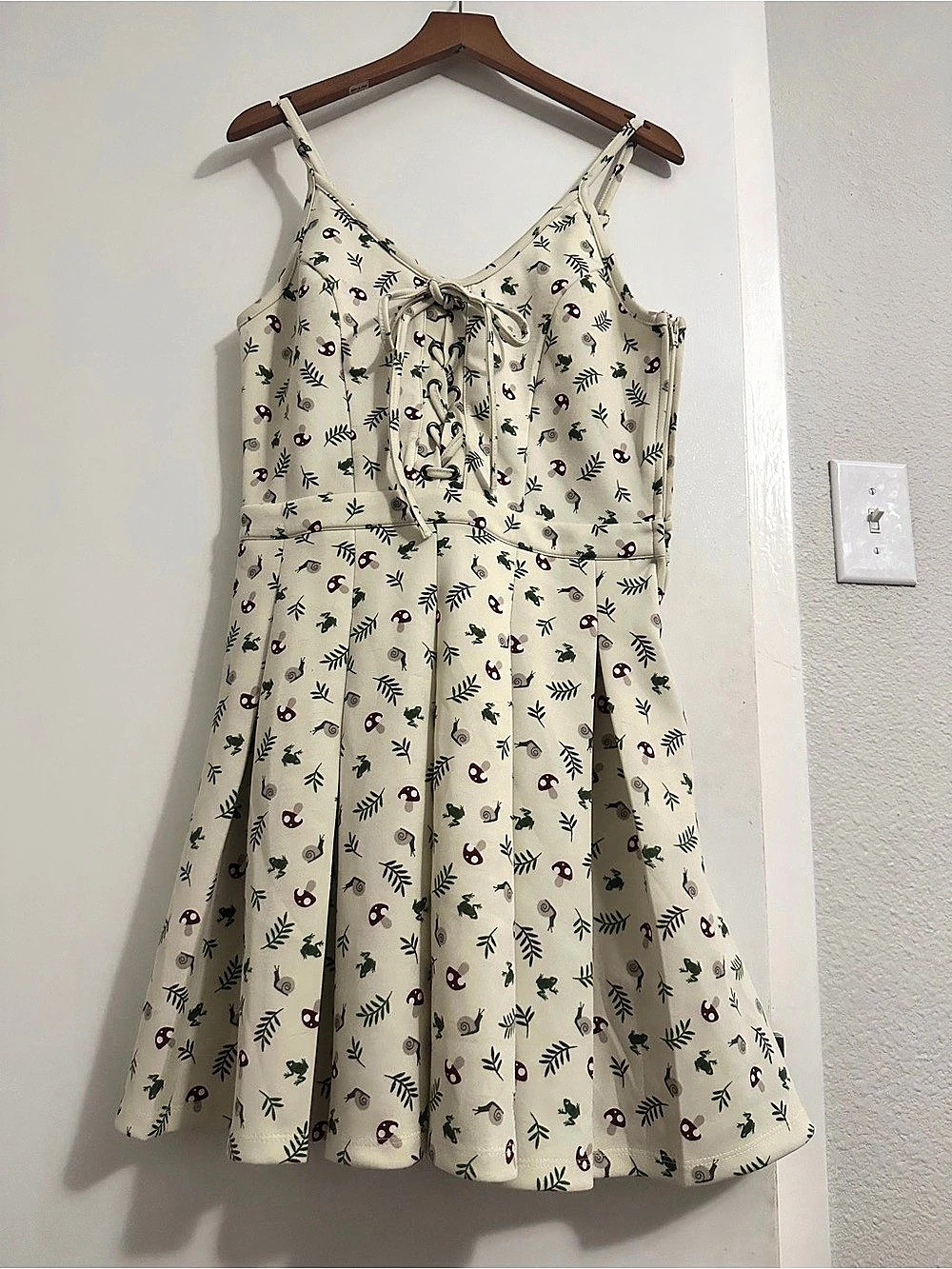 Hot Topic Mushroom Snail Print Lace-Up Babydoll Dress M